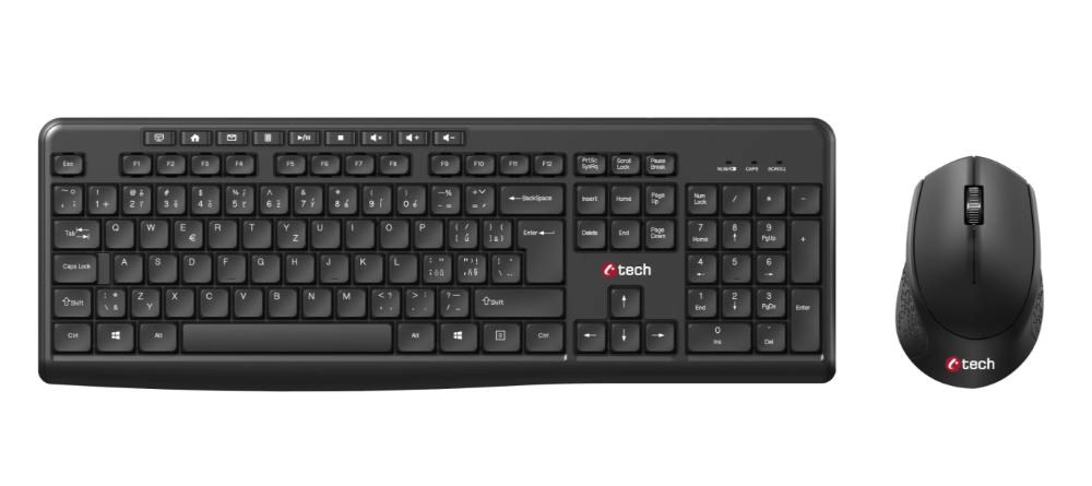 C-TECH klávesnice s myší WLKMC-04, Bezdrátový set 2.4GHz, CZ, Černá