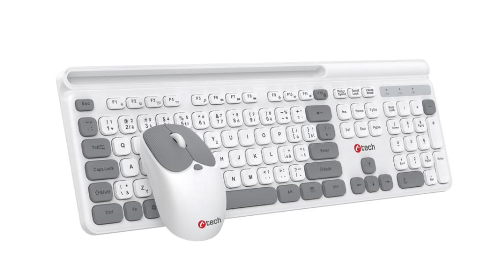 C-TECH klávesnice s myší WLKMC-05W, Bezdrátový set 2.4GHz, CZ, Bílá