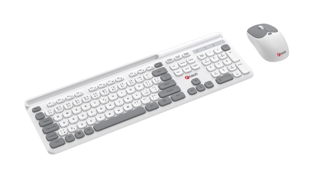 C-TECH klávesnice s myší WLKMC-05W, Bezdrátový set 2.4GHz, CZ, Bílá