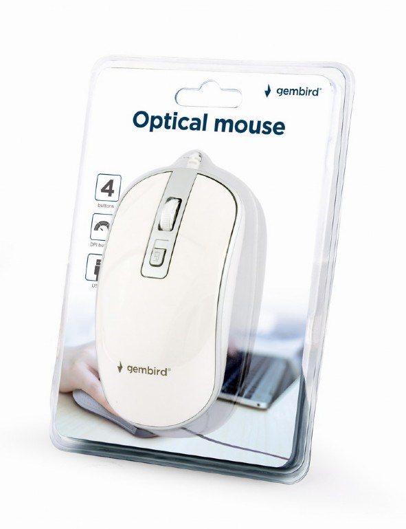 BAZAR - GEMBIRD myš MUS-4B-06-WS, drátová, optická, USB, bílá/stříbrná, poškozený obal