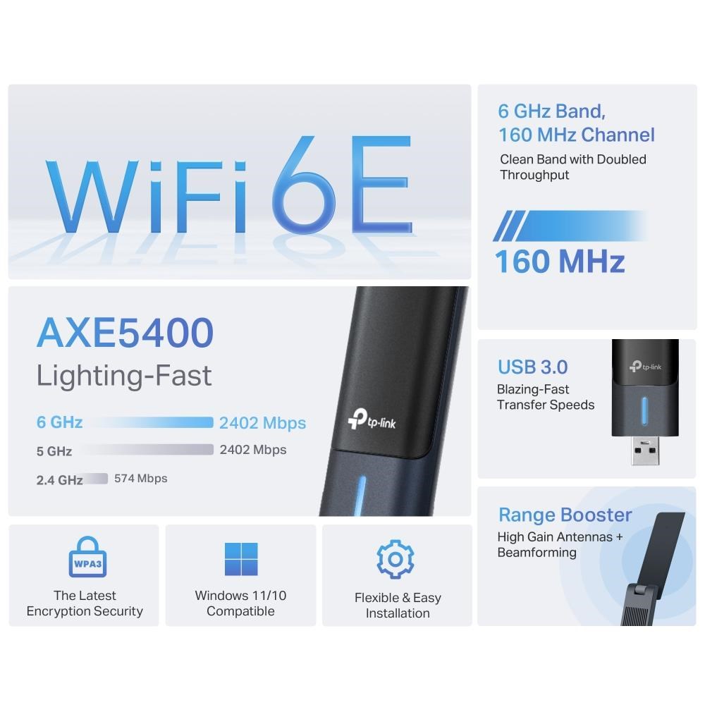 TP-Link Archer TXE70UH WiFi6E USB adapter (AXE5400,2,4GHz/5GHz/6GHz)