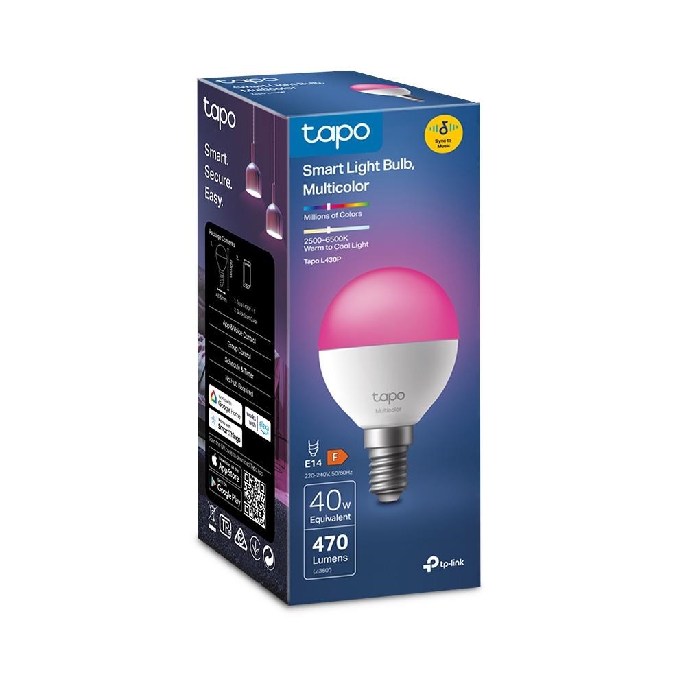 TP-Link Tapo L430P chytrá WiFi stmívatelná LED žárovka (barevná,2500K-6500K,470lm,2,4GHz,E14)