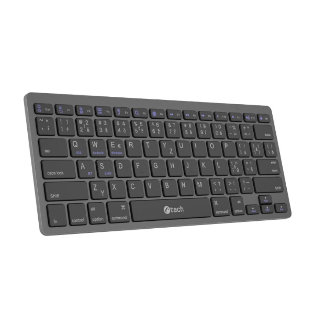 C-TECH Klávesnice KB-120S Dual mode, bezdrátová, BT5.0 + 2,4GHz, USB nano receiver, CZ/SK