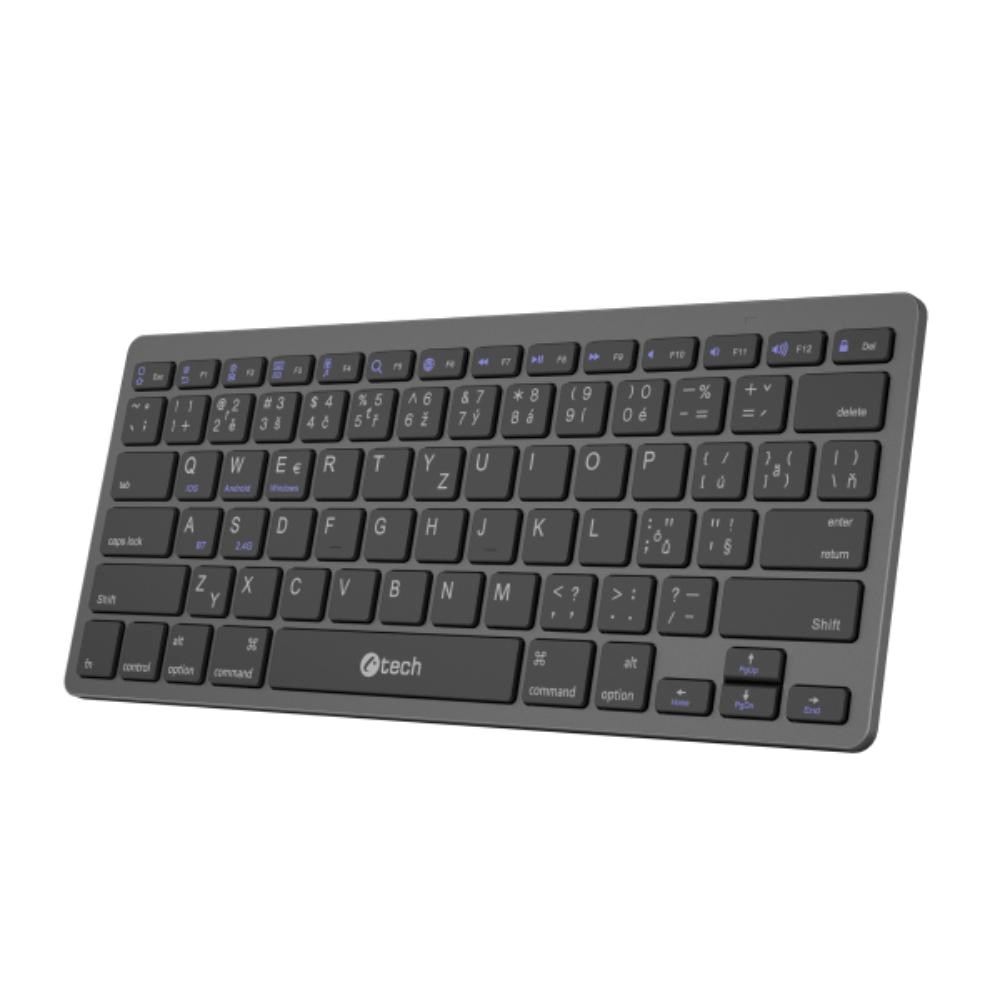C-TECH Klávesnice KB-120S Dual mode, bezdrátová, BT5.0 + 2,4GHz, USB nano receiver, CZ/SK